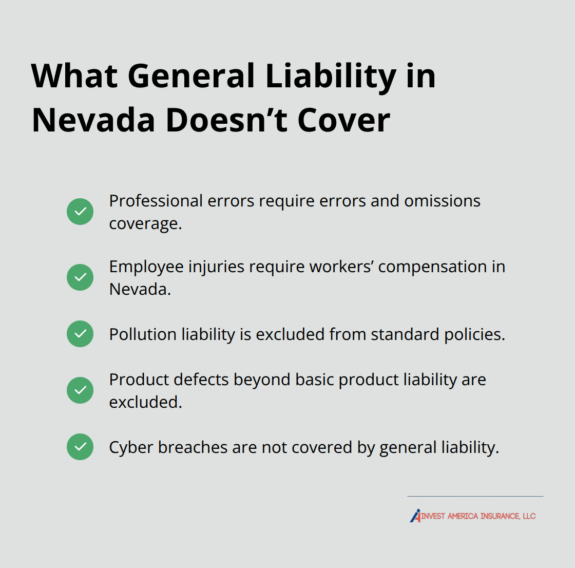 Checklist of common exclusions not covered by general liability insurance in Nevada
