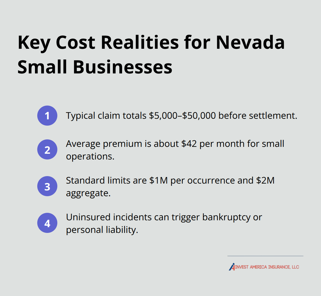 Compact list highlighting typical claim costs, average premiums, and standard limits for general liability insurance in Nevada - general liability insurance nevada