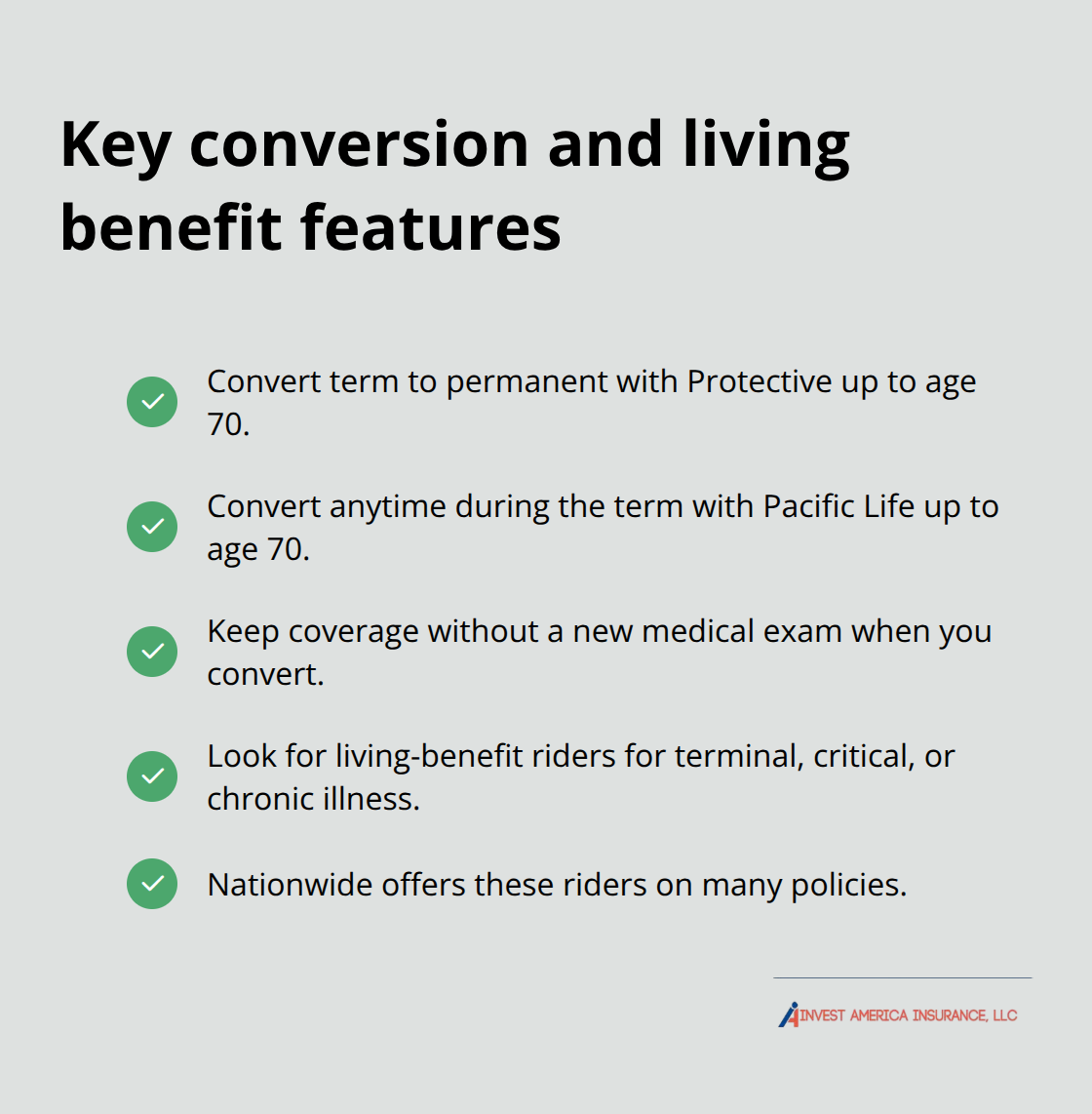 Conversion rights and living benefit highlights for U.S. seniors - life insurance for seniors over 60